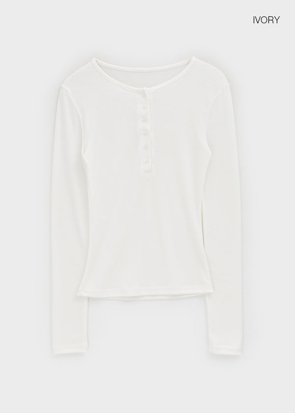 Vanilling Henley Neck Tension Long Sleeve T-shirt