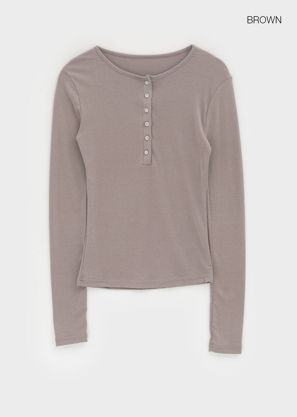 Vanilling Henley Neck Tension Long Sleeve T-shirt