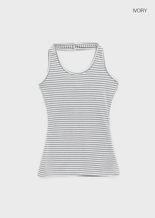Tuan Stripe Long Halter Neck Sleeveless