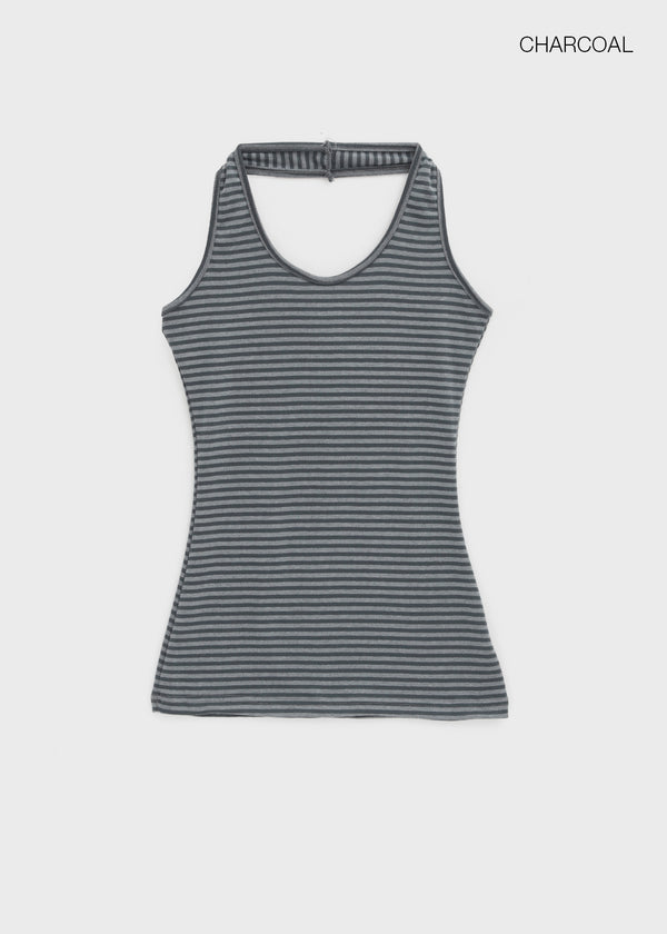 Tuan Stripe Long Halter Neck Sleeveless