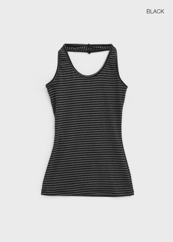 Tuan Stripe Long Halter Neck Sleeveless
