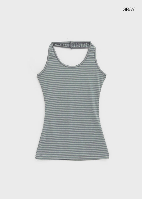 Tuan Stripe Long Halter Neck Sleeveless