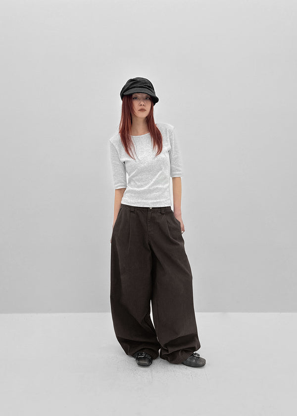 [MADE] Girliven Herringbone Single-Tuck Wide Pants