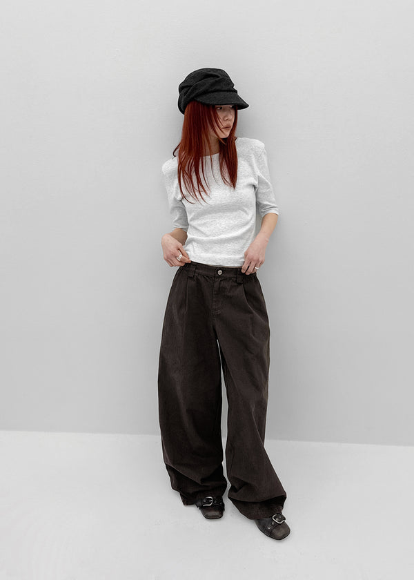 [MADE] Girliven Herringbone Single-Tuck Wide Pants