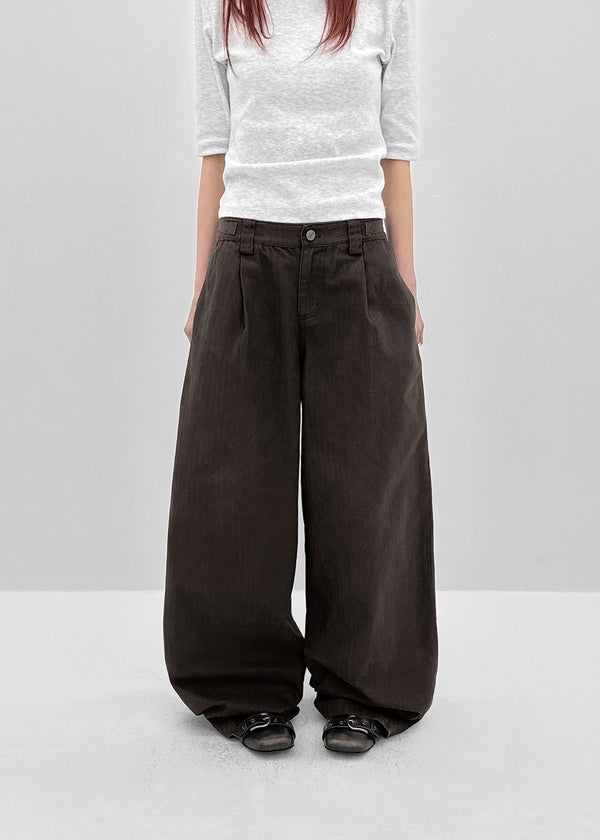 [MADE] Girliven Herringbone Single-Tuck Wide Pants