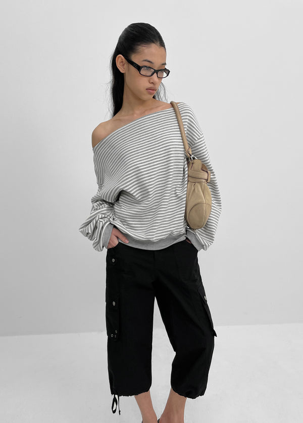 [MADE] Witch Striped Off-Shoulder Long-Sleeve Tee