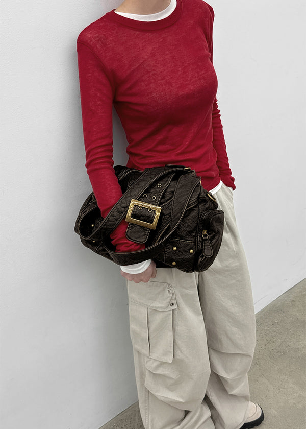 Tish Vintage Buckle Leather Shoulder Bag