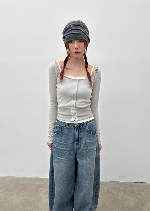 Le Mans Set - Wide U-neck Cardigan, Sleeveless