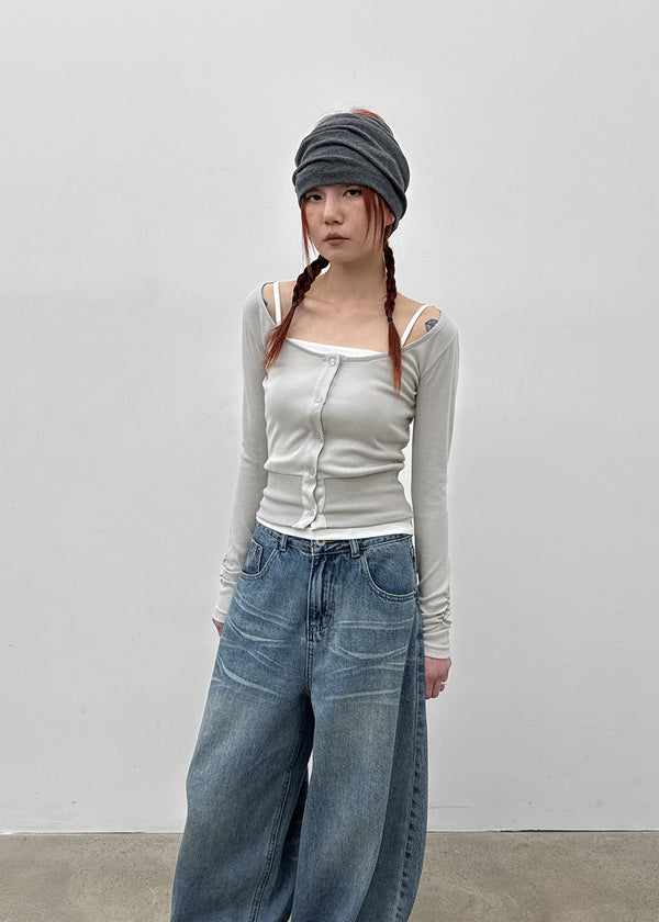 Le Mans Set - Wide U-neck Cardigan, Sleeveless