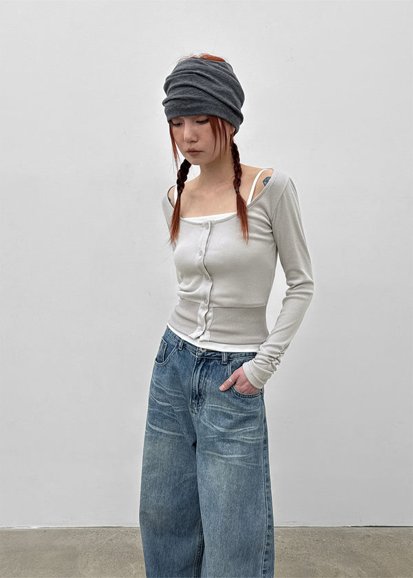 Le Mans Set - Wide U-neck Cardigan, Sleeveless