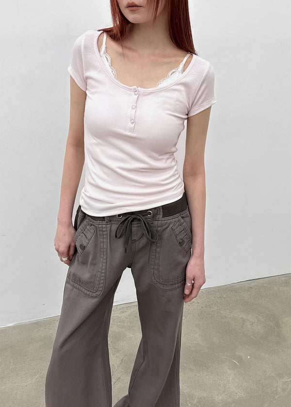 Tartom U-neck Button Short Sleeve T-shirt