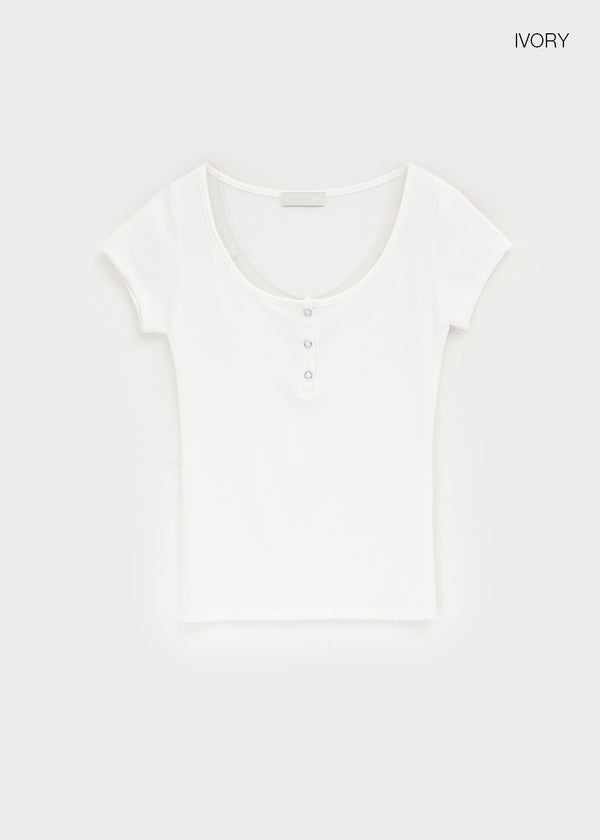 Tartom U-neck Button Short Sleeve T-shirt