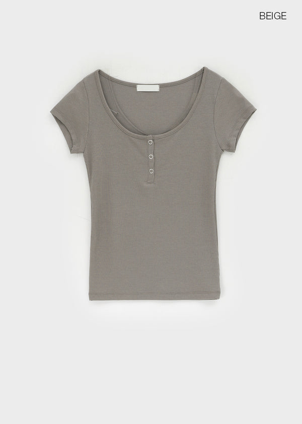 Tartom U-neck Button Short Sleeve T-shirt