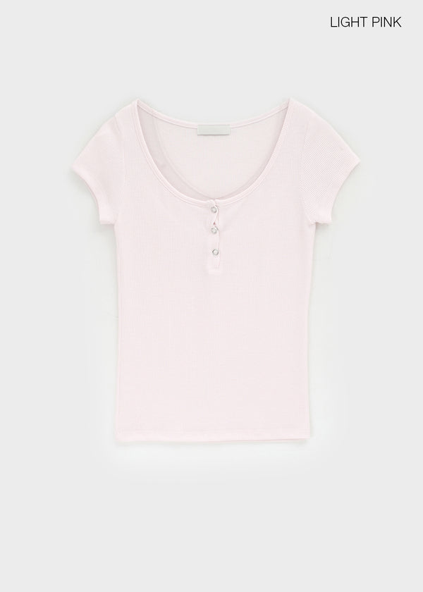 Tartom U-neck Button Short Sleeve T-shirt