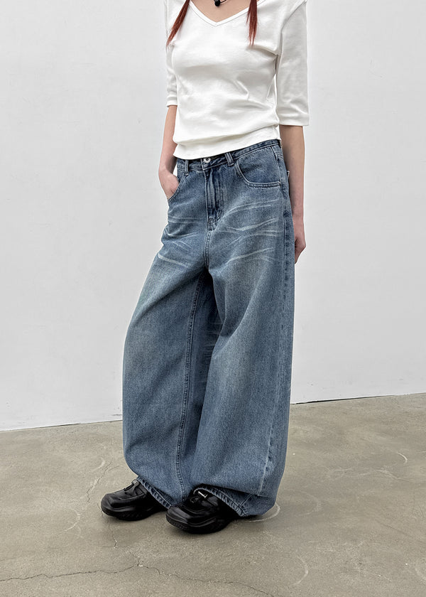 Kelsha Vintage Balloon Wide Denim Pants