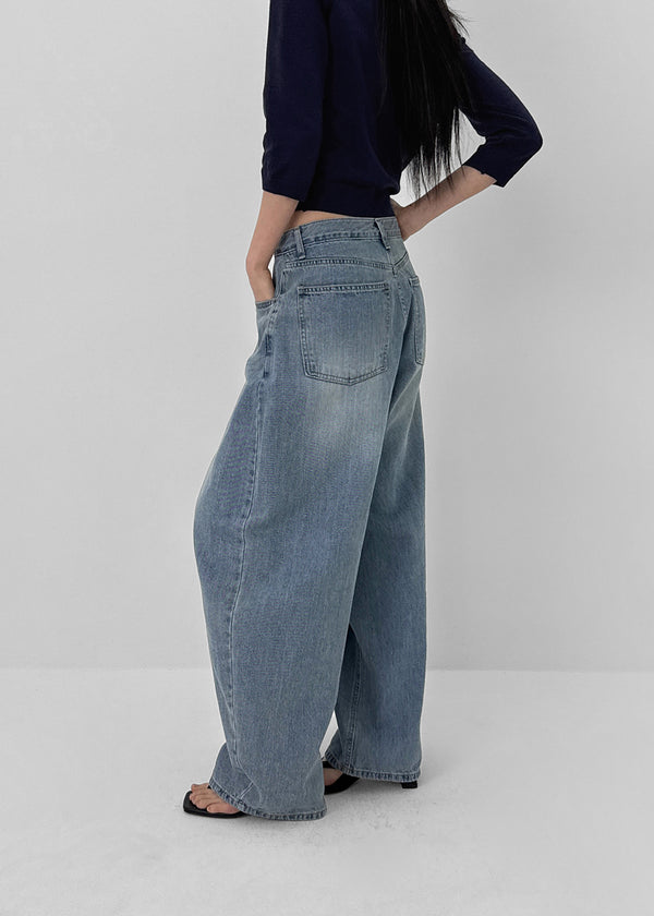 Polvo Washed Wide Balloon Denim Pants
