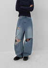 Khanel Damage Wide Balloon Denim Pants