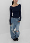 Khanel Damage Wide Balloon Denim Pants