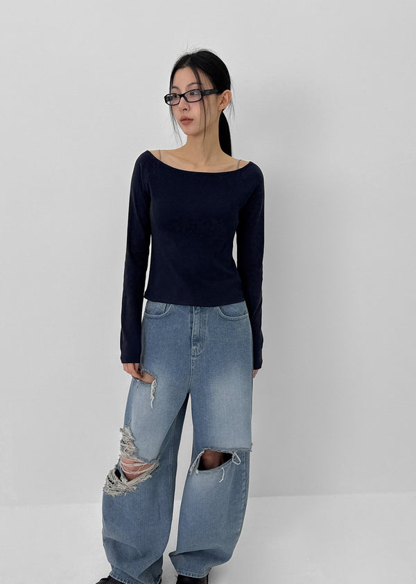 Khanel Damage Wide Balloon Denim Pants