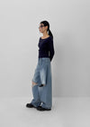 Khanel Damage Wide Balloon Denim Pants