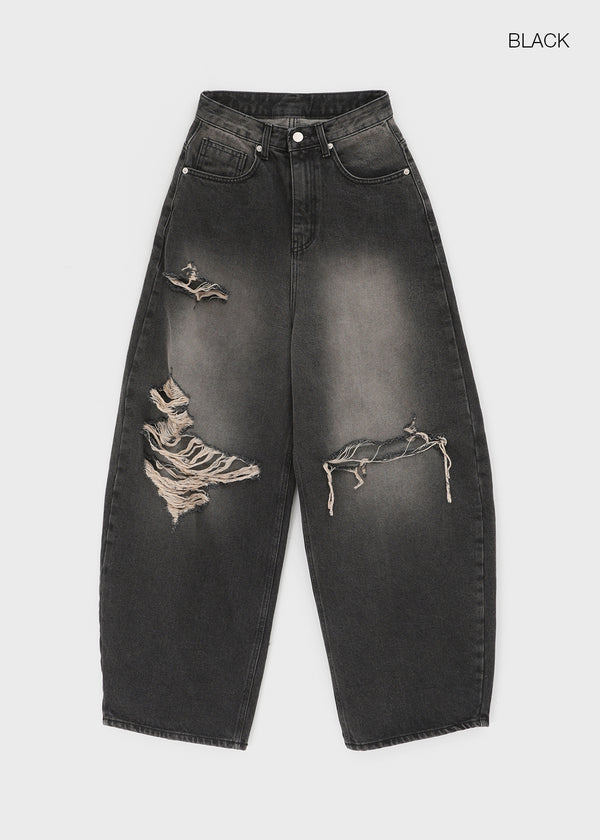 Khanel Damage Wide Balloon Denim Pants