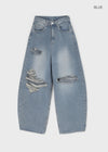 Khanel Damage Wide Balloon Denim Pants