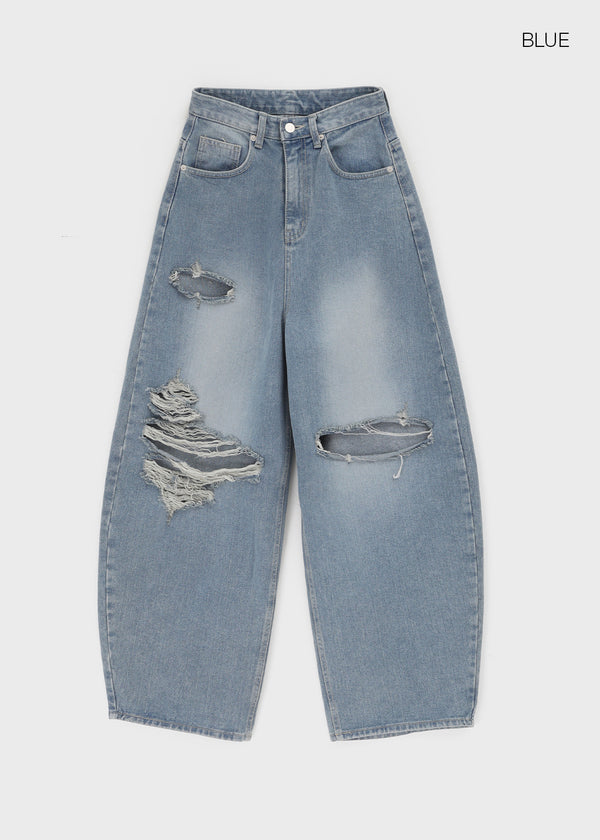 Khanel Damage Wide Balloon Denim Pants