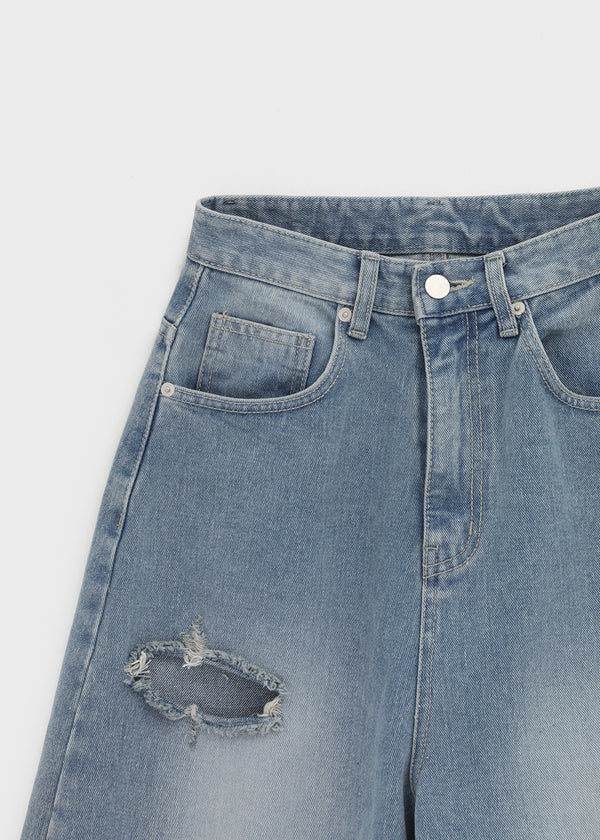 Khanel Damage Wide Balloon Denim Pants