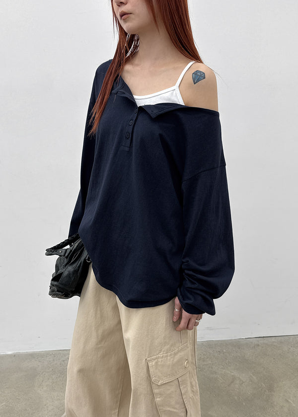 [MADE] Yuusi Sheer Loose-Fit Henley Long-Sleeve Tee