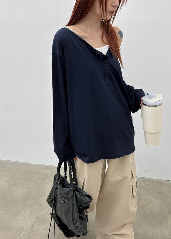 [MADE] Yuusi Sheer Loose-Fit Henley Long-Sleeve Tee
