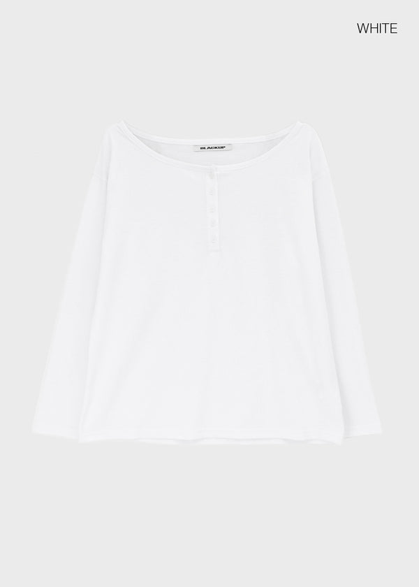 [MADE] Yuusi Sheer Loose-Fit Henley Long-Sleeve Tee