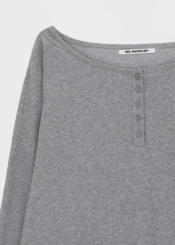 [MADE] Yuusi Sheer Loose-Fit Henley Long-Sleeve Tee