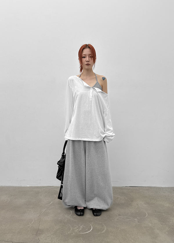 [MADE] Yuusi Sheer Loose-Fit Henley Long-Sleeve Tee