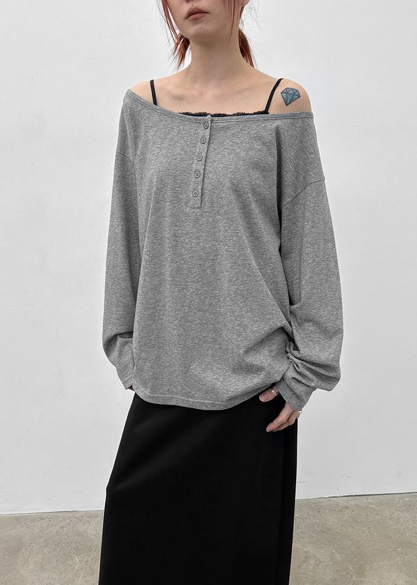 [MADE] Yuusi Sheer Loose-Fit Henley Long-Sleeve Tee