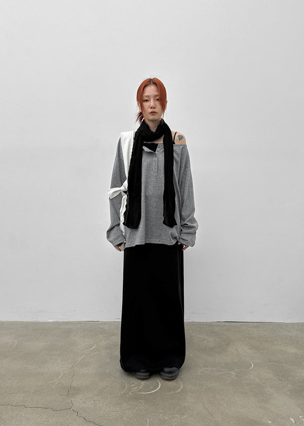 [MADE] Yuusi Sheer Loose-Fit Henley Long-Sleeve Tee