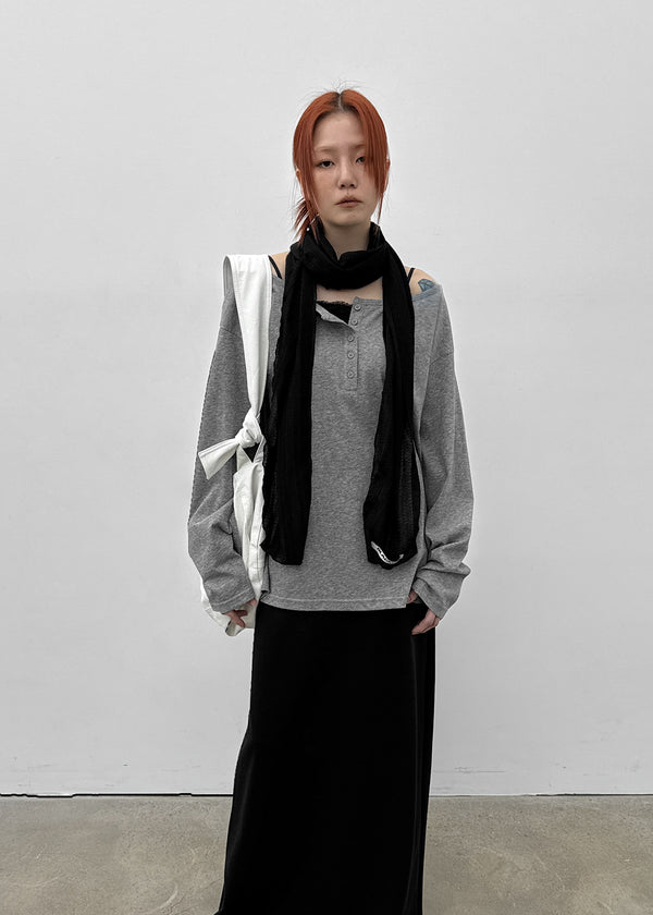 [MADE] Yuusi Sheer Loose-Fit Henley Long-Sleeve Tee