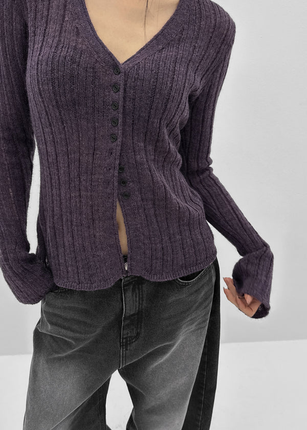 Haen V-neck Slim Ribbed Cardigan