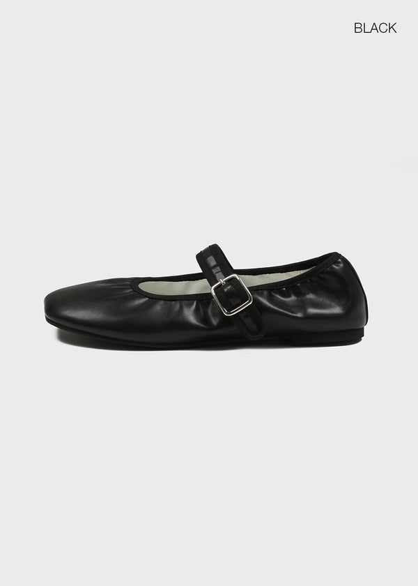 Buckitu Shirring Mary Jane Flat Shoes