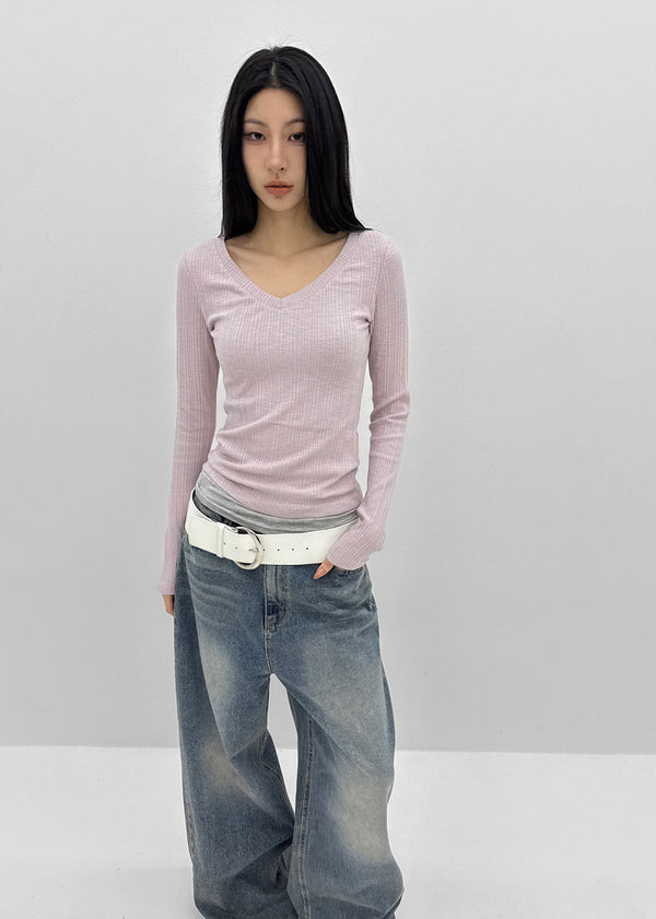 [MADE] Diloa V-Neck Long-Sleeve Tee (Modal 38%)