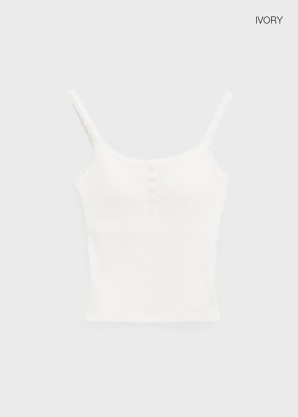 Feight Lace Button Sleeveless Top (Built-in Cap)