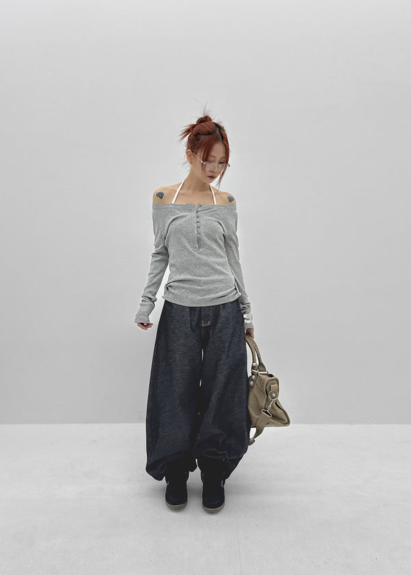 Tenshut Bijou Non-Fade Wide Balloon Denim Pants