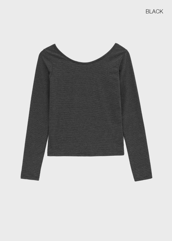 Dapeng Stripe Deep U-Neck Long Sleeve Tee
