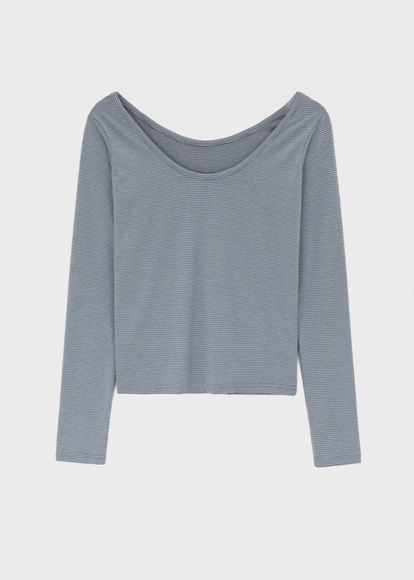 Dapeng Stripe Deep U-Neck Long Sleeve Tee