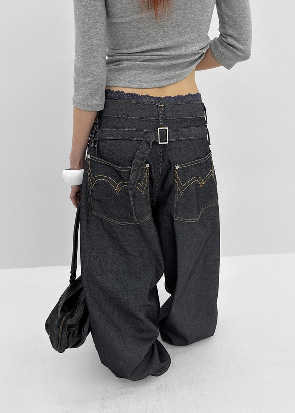 Tenshut Bijou Non-Fade Wide Balloon Denim Pants