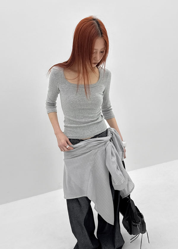 [MADE] Chofrin Square-Neck 7-Length T-Shirt