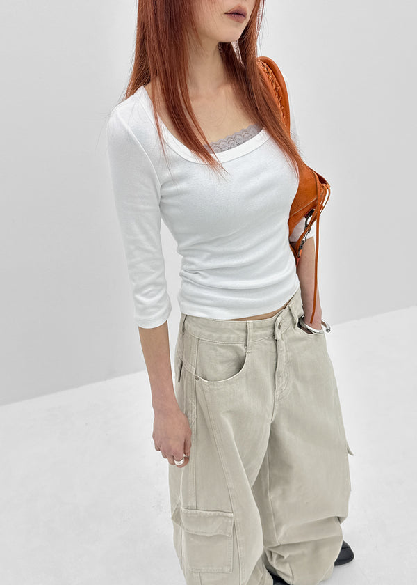 [MADE] Chofrin Square-Neck 7-Length T-Shirt