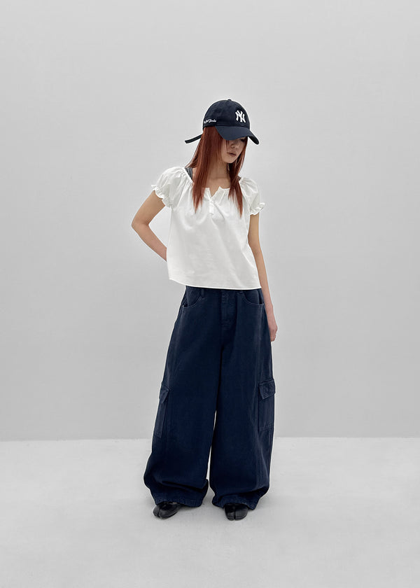 Jemjem Shirring Puff Short Sleeve Blouse