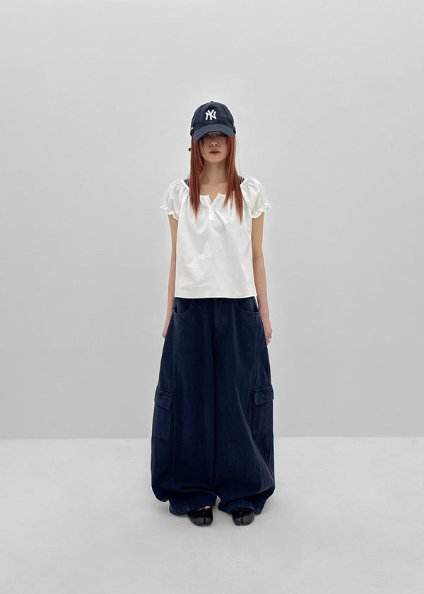 Jemjem Shirring Puff Short Sleeve Blouse