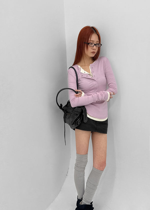 Nuden Snap Button Rounding Long Sleeve T-shirt