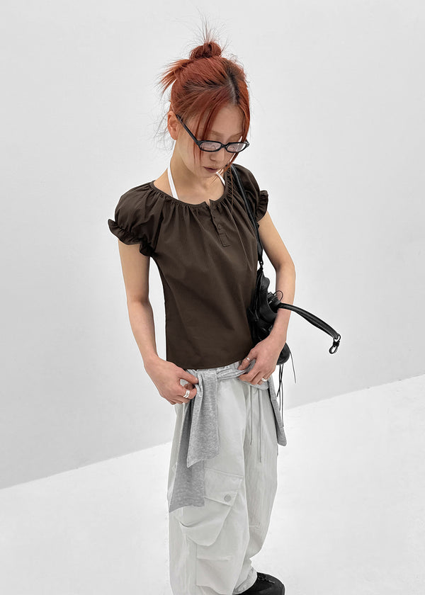 Jemjem Shirring Puff Short Sleeve Blouse